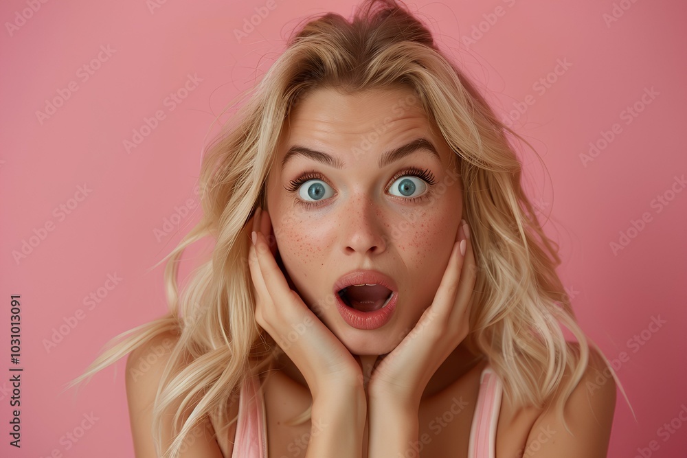 A woman with a surprised look on her face A woman with a surprised look on her face