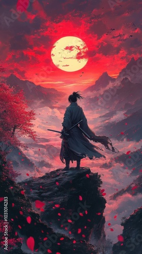 Vibrant Anime-Style Mobile Wallpaper Featuring a Solitary Character in a Stunning Landscape