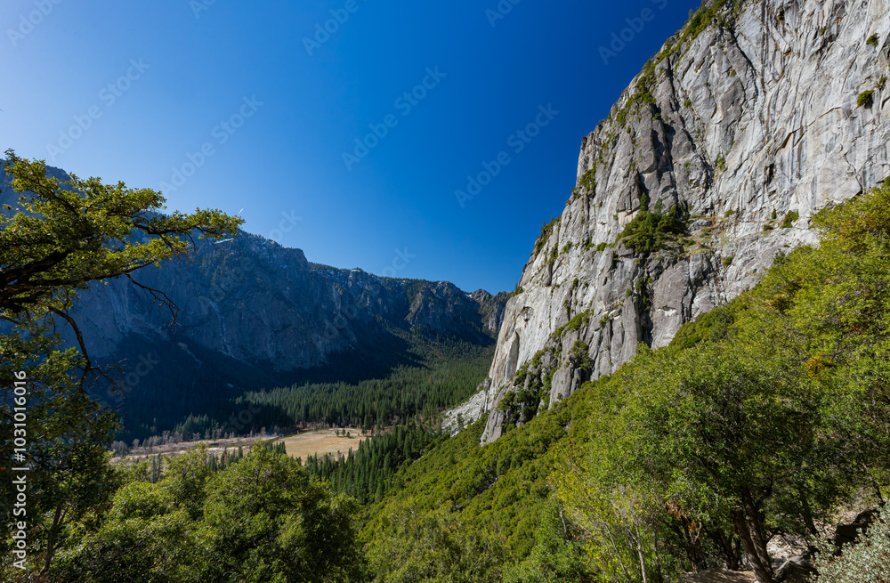 Sunny high angle view of the landscape at Yosemite National Park Sunny high angle view of the landscape at Yosemite National Park