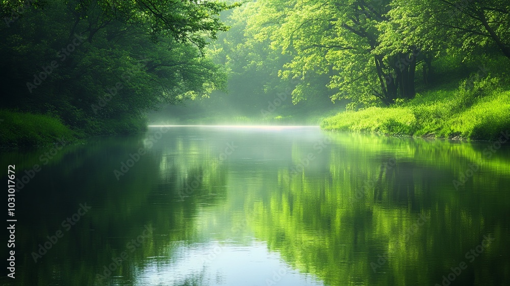 Serene River in a Lush Green Forest Serene River in a Lush Green Forest