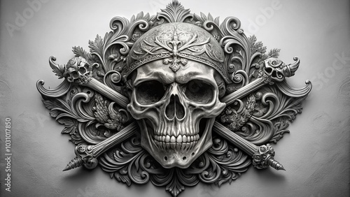 Vintage Skull and Crossbones Monochrome Template for Creative Projects