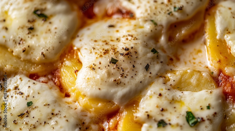 Close Up of Melted Mozzarella on a Baked Dish Close Up of Melted Mozzarella on a Baked Dish
