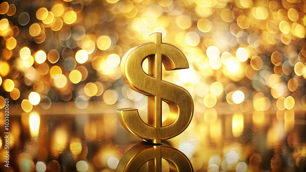 The dollar symbol shines brightly against a backdrop of shimmering golden lights, creating a festive and celebratory atmosphere, perfect for events focused on wealth and prosperity The dollar symbol shines brightly against a backdrop of shimmering golden lights, creating a festive and celebratory atmosphere, perfect for events focused on wealth and prosperity