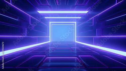 3d rendering of blue and purple abstract geometric background. Scene for advertising, technology, showcase, banner, game, sport, cosmetic, business, metaverse. Sci-Fi Illustration. Product display
