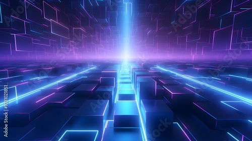 3d rendering of blue and purple abstract geometric background. Scene for advertising, technology, showcase, banner, game, sport, cosmetic, business, metaverse. Sci-Fi Illustration. Product display