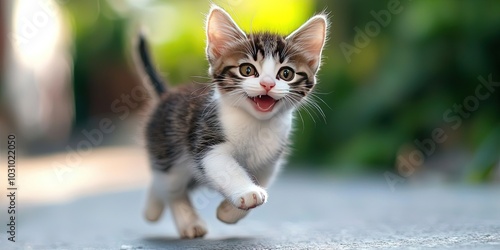 happy kitten jogging photo