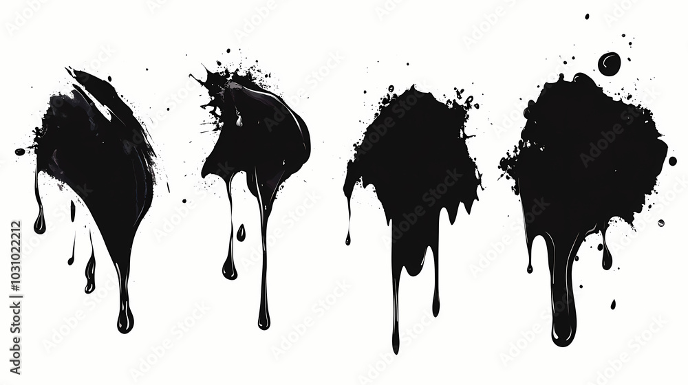 Fototapeta premium Ink drip stains on a transparent background. Ink Blot. Illustration