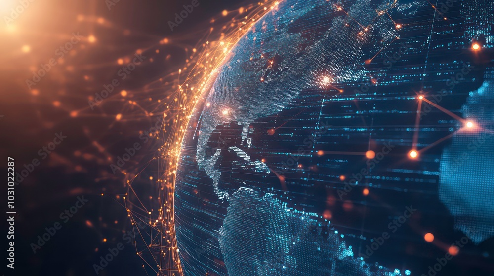 A glowing digital earth with connected lines showing global connectivity. A glowing digital earth with connected lines showing global connectivity.