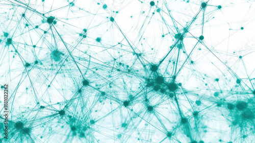 Interconnected Nodes and Lines: Teal and White Network Pattern for Technology and Connectivity Themes. High-Resolution Digital Background with Crisp Focus. photo