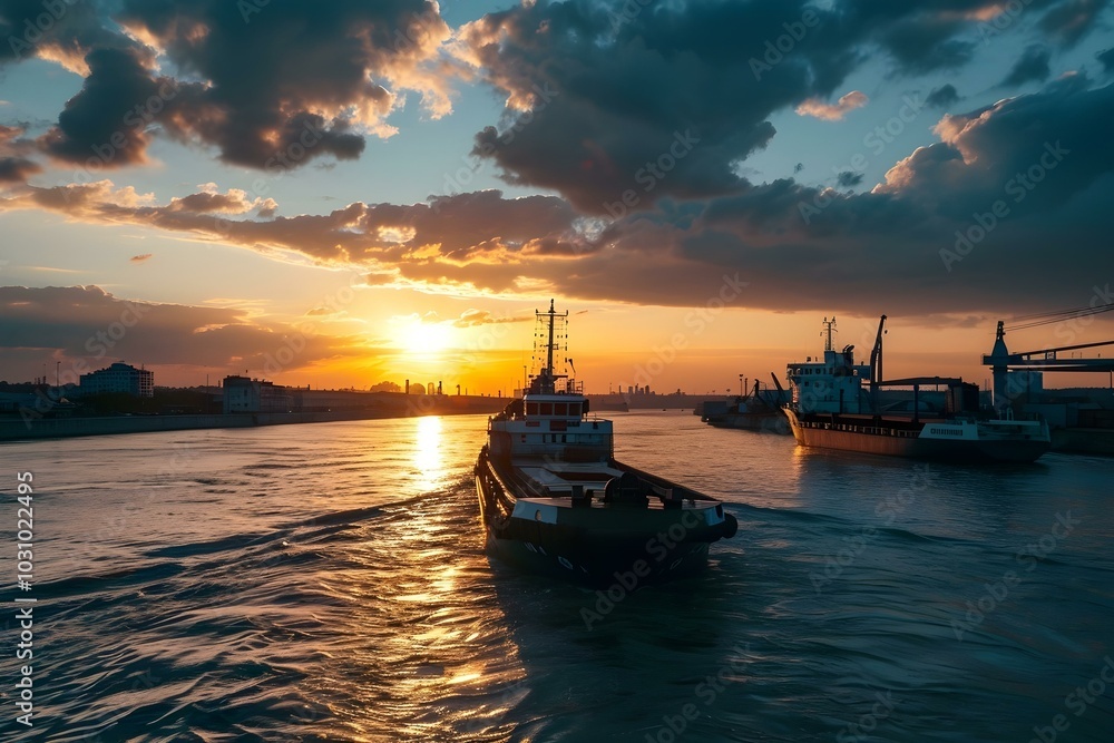 Boats Sailing at Sunset in Industrial Harbor
Boats Sailing at Sunset in Industrial Harbor