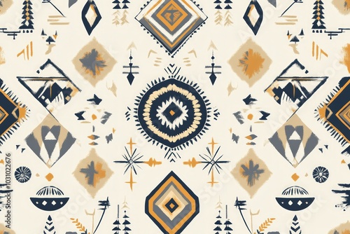 Boho-inspired patterns with neutral tones and geometric symbols photo