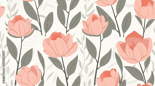 Modern abstract floral pattern in light pink and gray