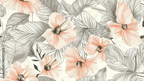 Modern abstract floral pattern in light pink and gray