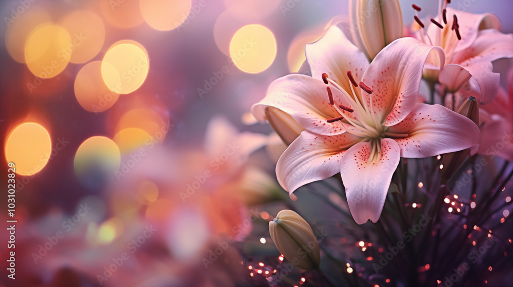 Soft focus pink lily flowers with dreamy bokeh background Soft focus pink lily flowers with dreamy bokeh background