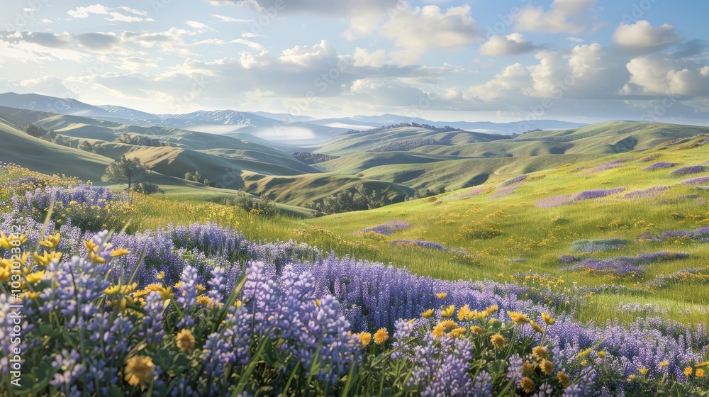 Obraz premium Blooming Beauty Majestic Wildflowers Blanket Rolling Hills in Spring Splendor