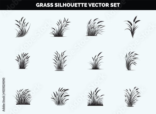 Grass Silhouette Vector Illustration in Black on Transparent