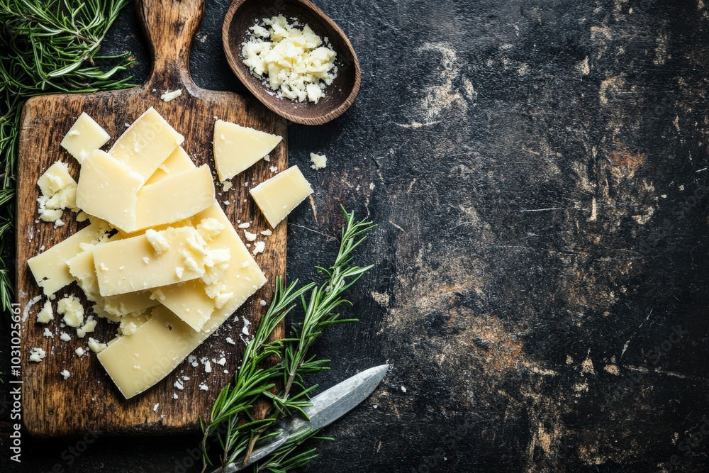 Hard Cheese. Italian Pecorino Toscano Sliced and Chopped on Wooden Board, Dark Rustic Background Hard Cheese. Italian Pecorino Toscano Sliced and Chopped on Wooden Board, Dark Rustic Background