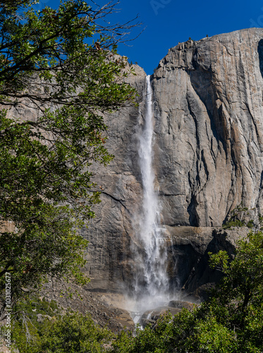 Sunny view of the Upper Yosemite Falls in Yosemite National Park