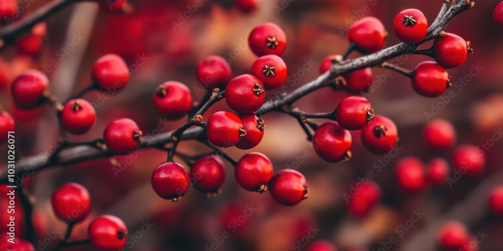 Hawthorn Berries: Closeup of Red Berries on Autumn Tree Branch Hawthorn Berries: Closeup of Red Berries on Autumn Tree Branch