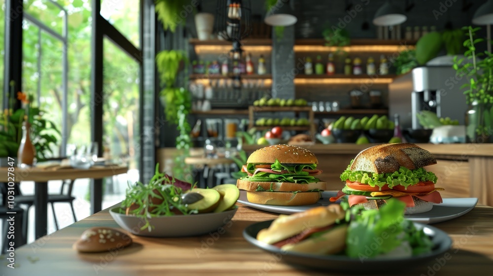 Avocado Delight Vibrant Cafe Scene with Fresh and Healthy Menu Options Avocado Delight Vibrant Cafe Scene with Fresh and Healthy Menu Options