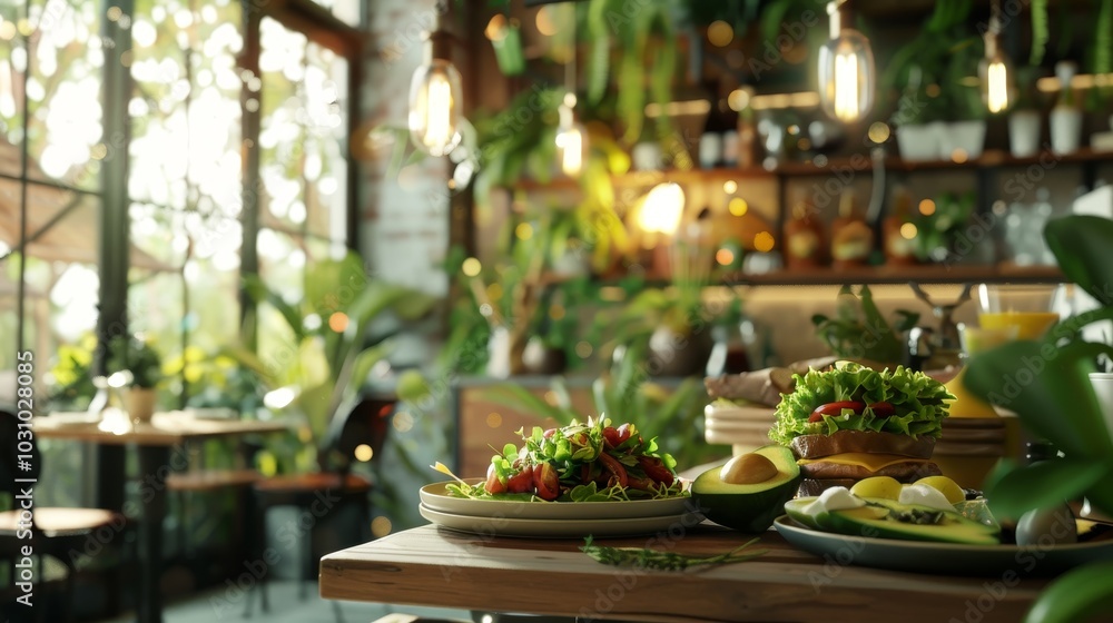Avocado Delight Vibrant Cafe Scene with Fresh and Healthy Menu Options Avocado Delight Vibrant Cafe Scene with Fresh and Healthy Menu Options