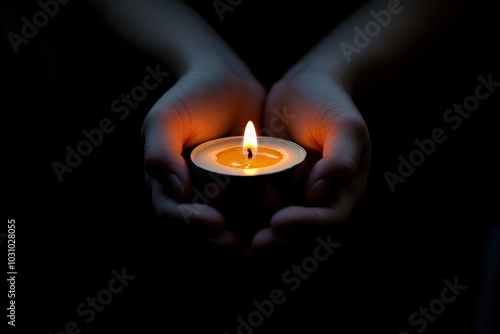 Holding Candle. Prayer and Hope in Darkness. Concept of Faith and God