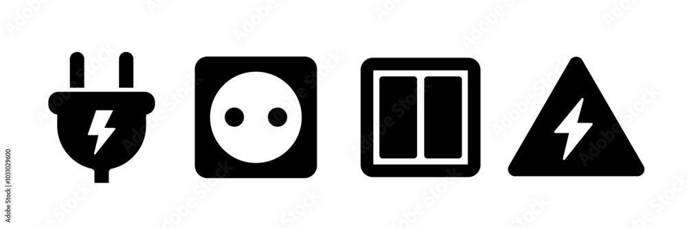 Electricity icon set. Electric items Electricity icon set. Electric items