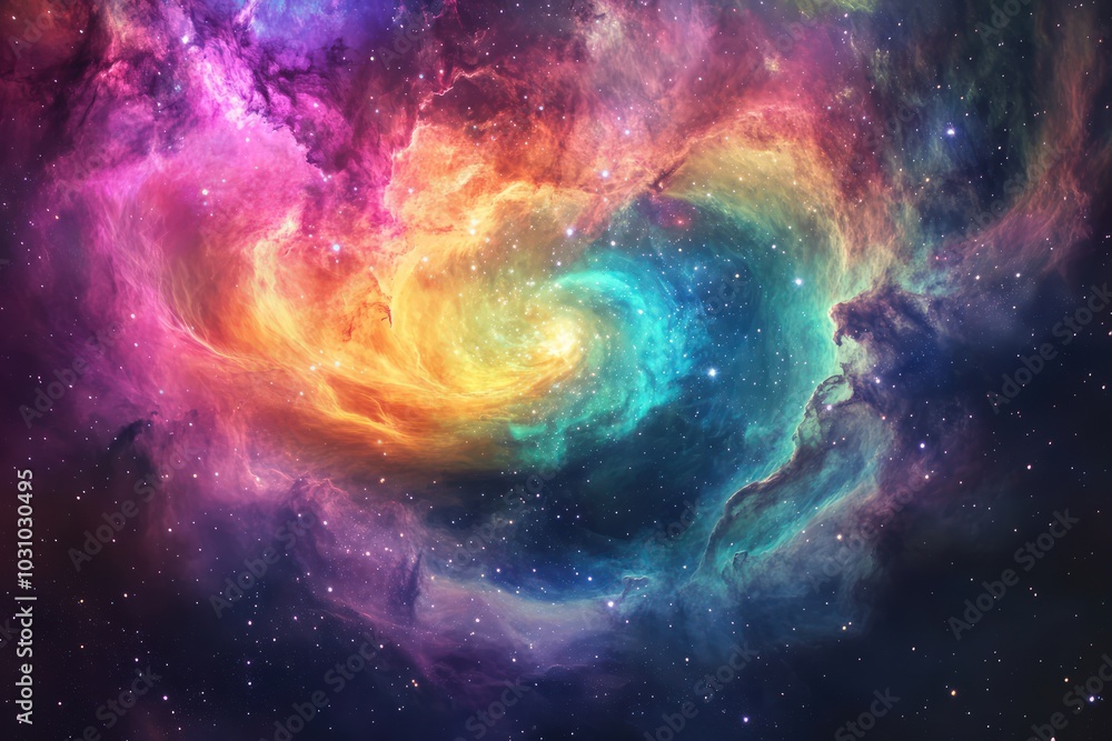 Detailed view a swirling nebula with vibrant colors and cosmic dust Detailed view a swirling nebula with vibrant colors and cosmic dust