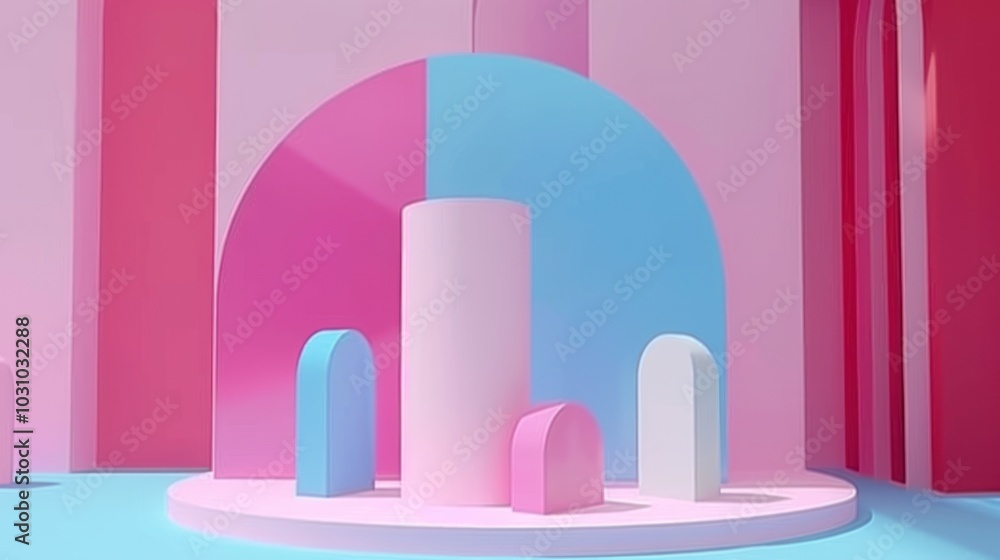 Abstract 3D Render of Pink and Blue Geometric Shapes Abstract 3D Render of Pink and Blue Geometric Shapes