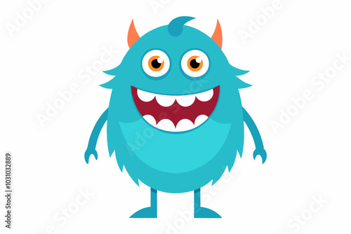 Funny Monster Character as Toothy and Hairy Mutant with Friendly Face Vector icon illustration Set.with white background.