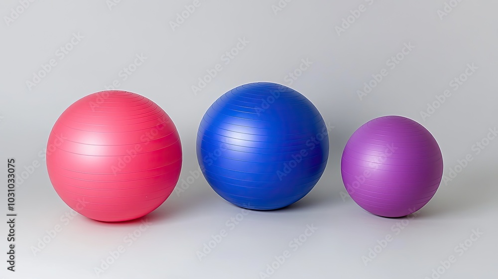 Colorful Exercise Balls on Neutral Background Colorful Exercise Balls on Neutral Background