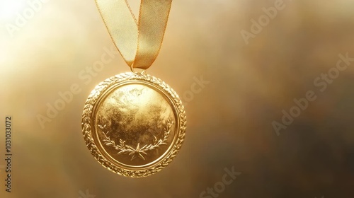 Glimmering Gold Medal with Ribbon Background