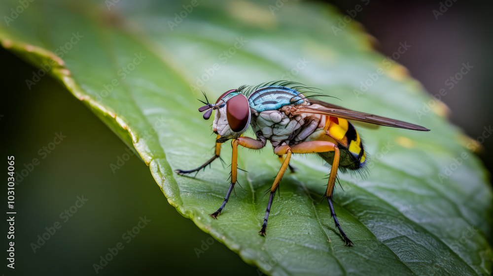 Cinematic close-up of a fly’s head,body, focusing on vibrant, reflective eyes and metallic sheen. Soft lighting highlights textures, with a blurred background for contrast, emphasizing vivid details. Cinematic close-up of a fly’s head,body, focusing on vibrant, reflective eyes and metallic sheen. Soft lighting highlights textures, with a blurred background for contrast, emphasizing vivid details.