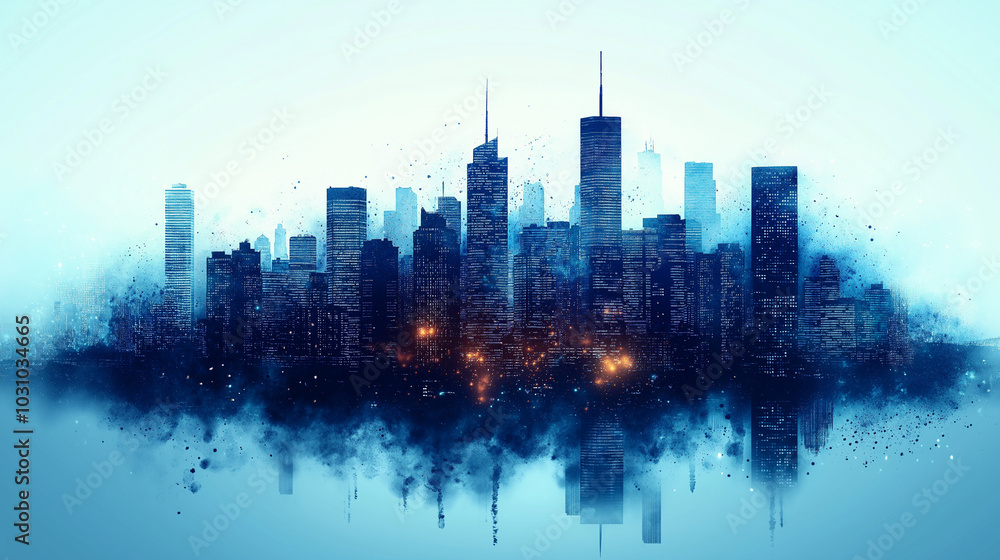 Obraz premium A city skyline with blue gradient vector background