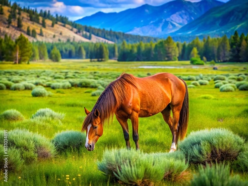 Wild Mustang Horse Grazing Near Washoe Lake - Stunning Slow Motion Nature Photography photo