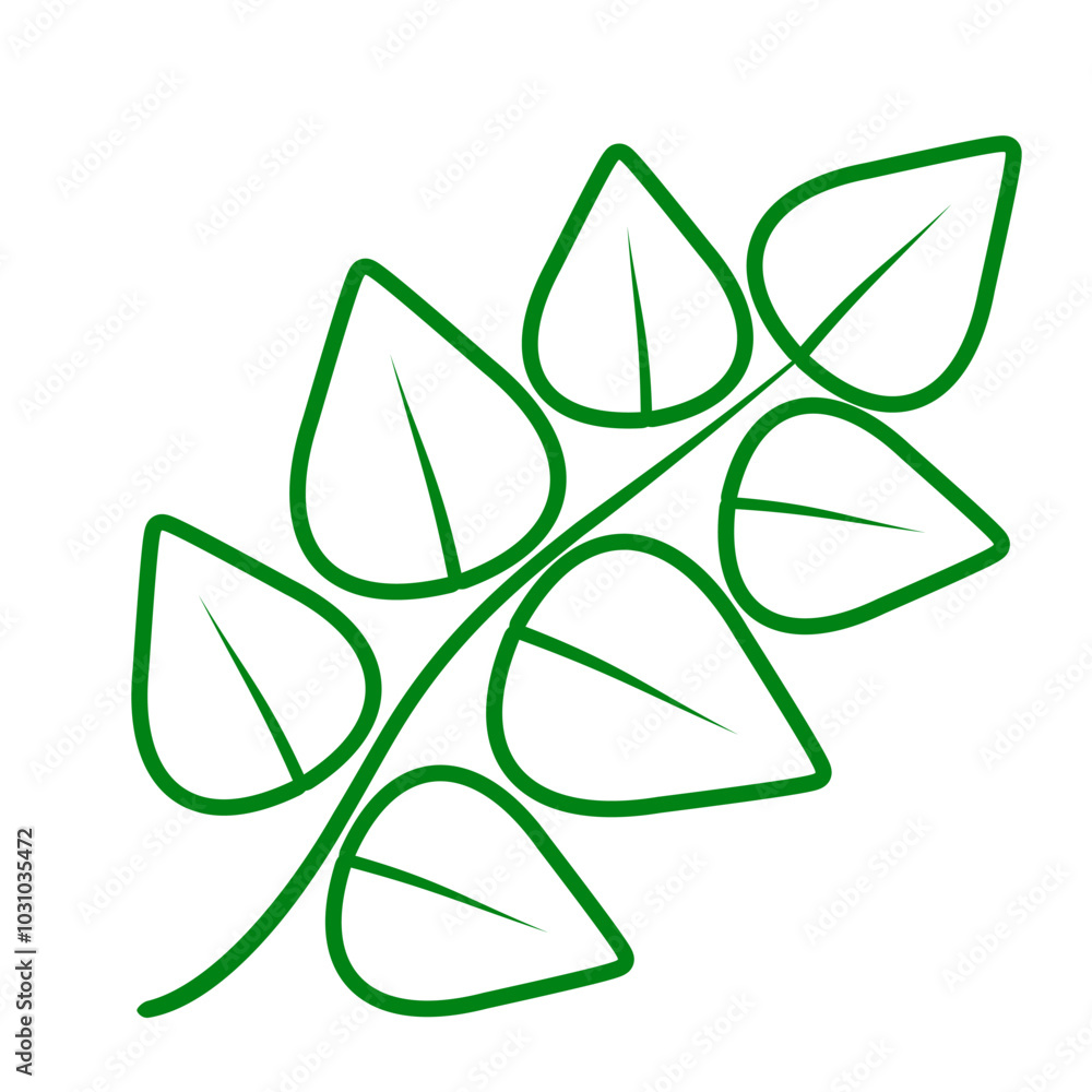 contour collection different green leaves of tree, plants, leaf and swirls branches. Stock vector icon, isolated white background. Element for ecographic, natural design, vegan logo, bio labels