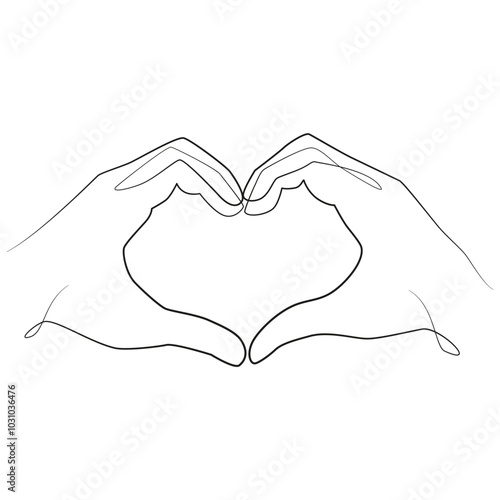 Wallpaper Mural Heart hands continuous line drawing. Hands in shape of love heart. Love heart one line vector illustration. Torontodigital.ca