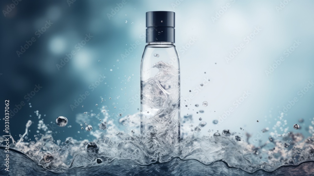 Glass Bottle with Water Splash and Bubbles Glass Bottle with Water Splash and Bubbles