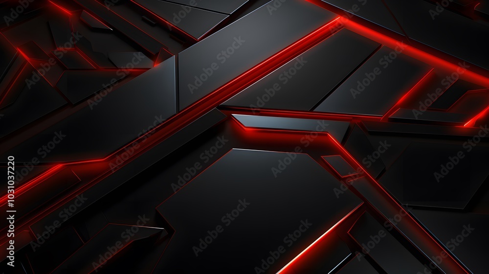 Obraz premium 3d rendering of black and red abstract geometric background. Scene for advertising, technology, showcase, banner, game, sport, cosmetic, business, metaverse. Sci-Fi Illustration. Product display