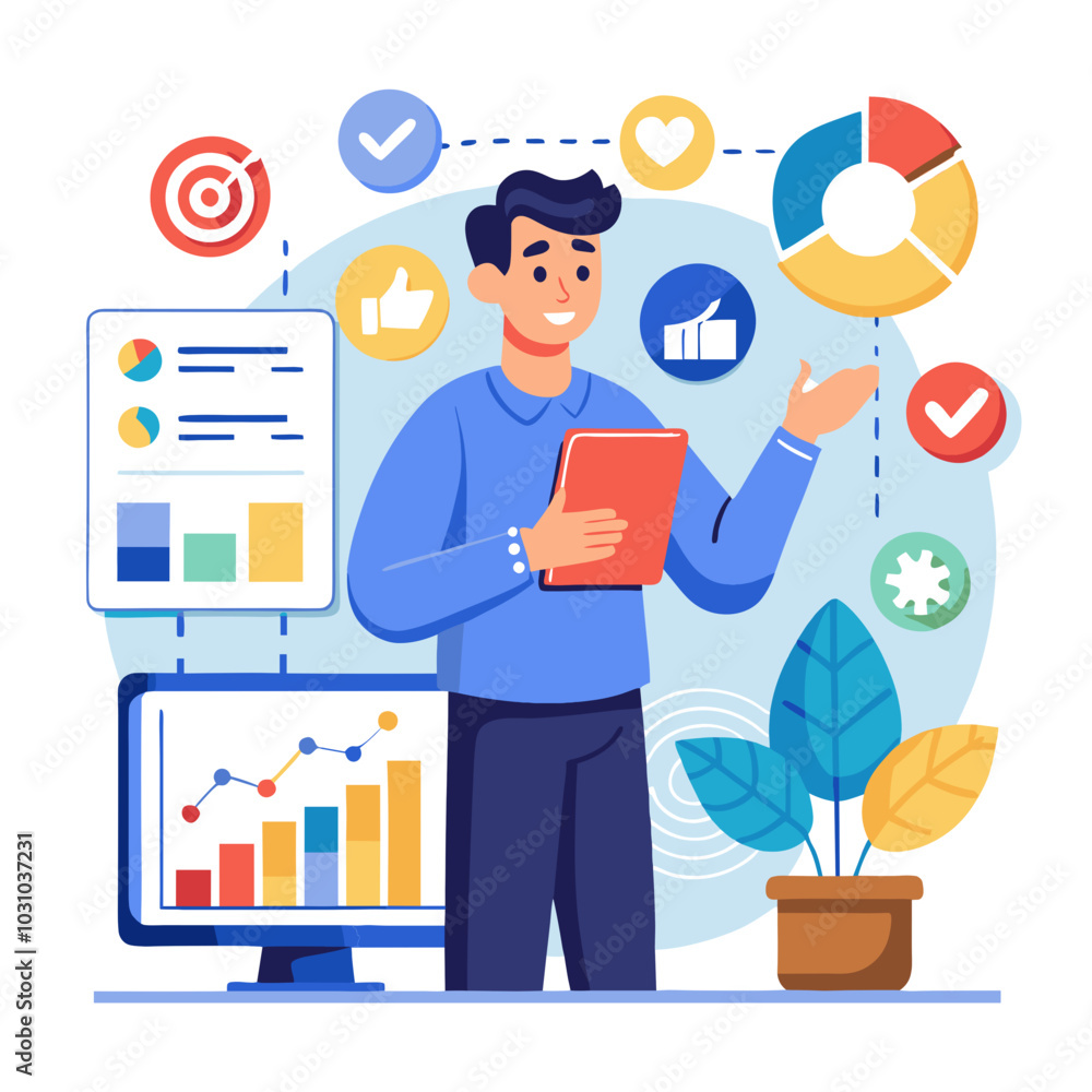 Businessman presenting data analysis with charts and graphs, modern office concept Businessman presenting data analysis with charts and graphs, modern office concept