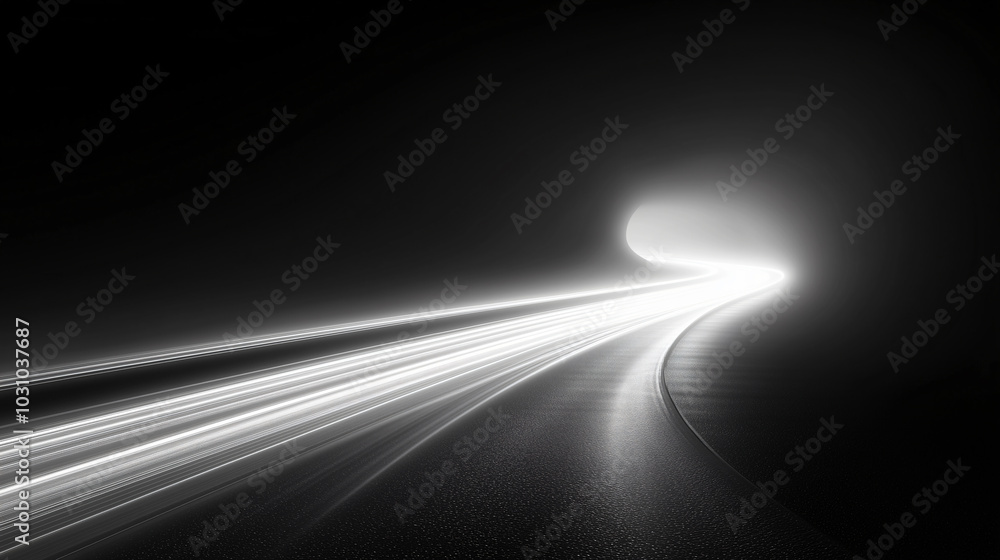 A long exposure photograph of a road at night, with light trails from moving vehicles creating a sense of motion and speed A long exposure photograph of a road at night, with light trails from moving vehicles creating a sense of motion and speed