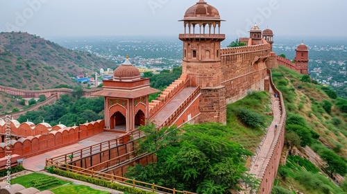 A View of the Red Fort Wall in Jaipur, India
