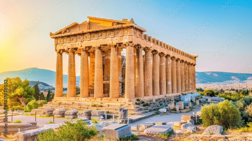 Fototapeta premium Temple of Hephaestus in Athens at Sunset