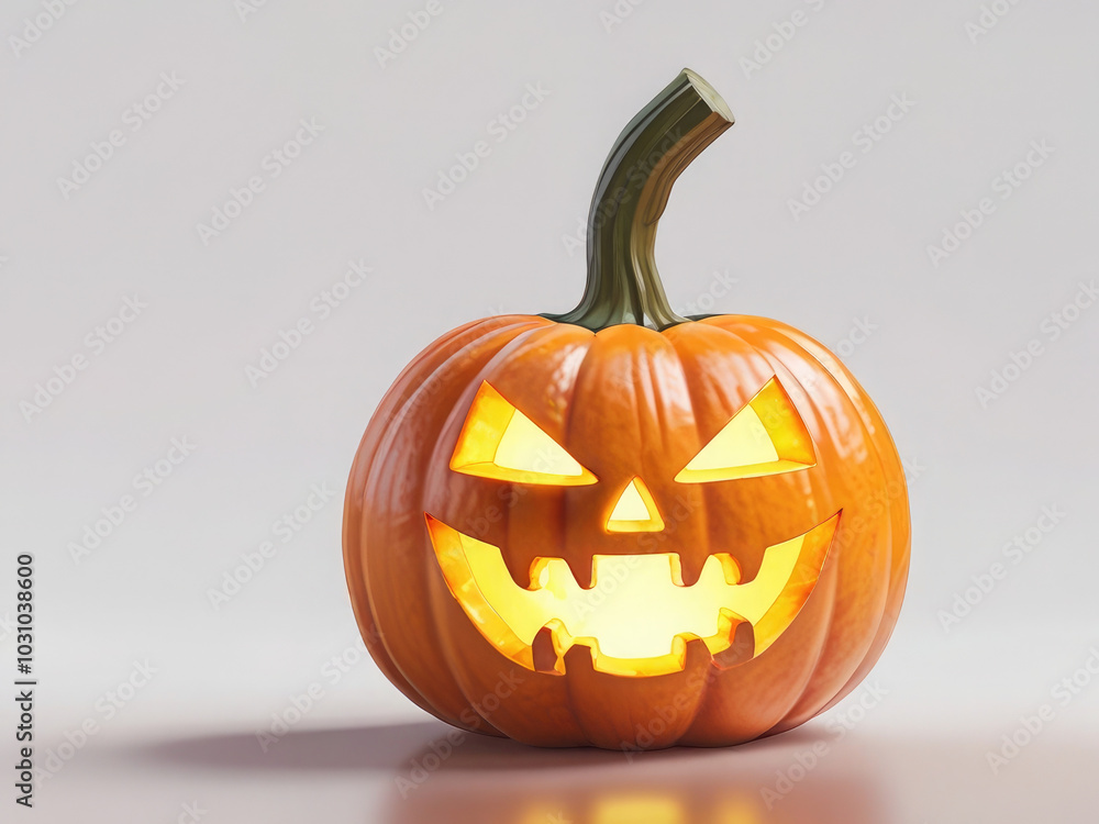 Glowing jack-o'-lantern pumpkin for Halloween on white background Glowing jack-o'-lantern pumpkin for Halloween on white background