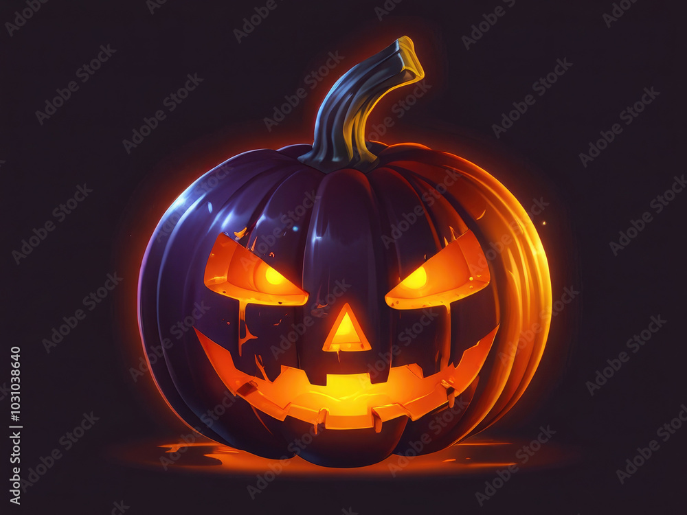 Glowing jack-o'-lantern pumpkin for Halloween on blackbackground Glowing jack-o'-lantern pumpkin for Halloween on blackbackground