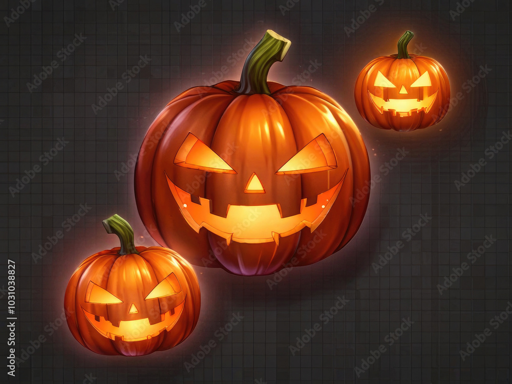 Glowing jack-o'-lantern pumpkin for Halloween on blackbackground Glowing jack-o'-lantern pumpkin for Halloween on blackbackground
