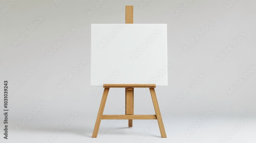 A blank canvas on an easel against a white background. A blank canvas on an easel against a white background.