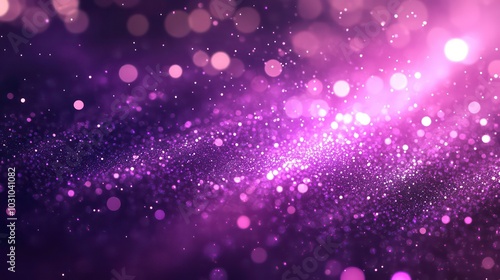 Abstract background with purple glitter and bokeh lights.