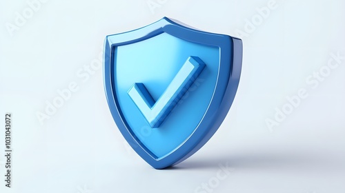 cartoon 3d Icon safety shield check mark perspective . Blue symbol security safety icon. Checkmark in minimalistic style. 3d vector illustration. white background