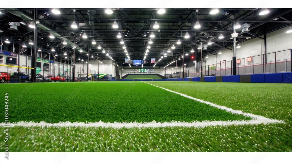 Fototapeta premium Indoor Artificial Turf Soccer Field with White Lines